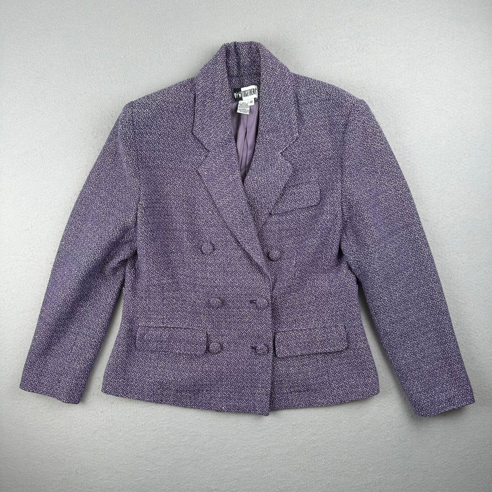 Together! Blazer Women 10 Purple Tweed Double Breasted Wool Blend Vintage T5365